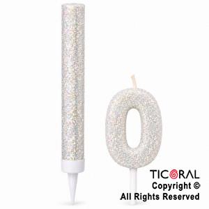 SET BENGALA Y VELA NUMERAL NUMERO 0 CON GIBRE BLANCO